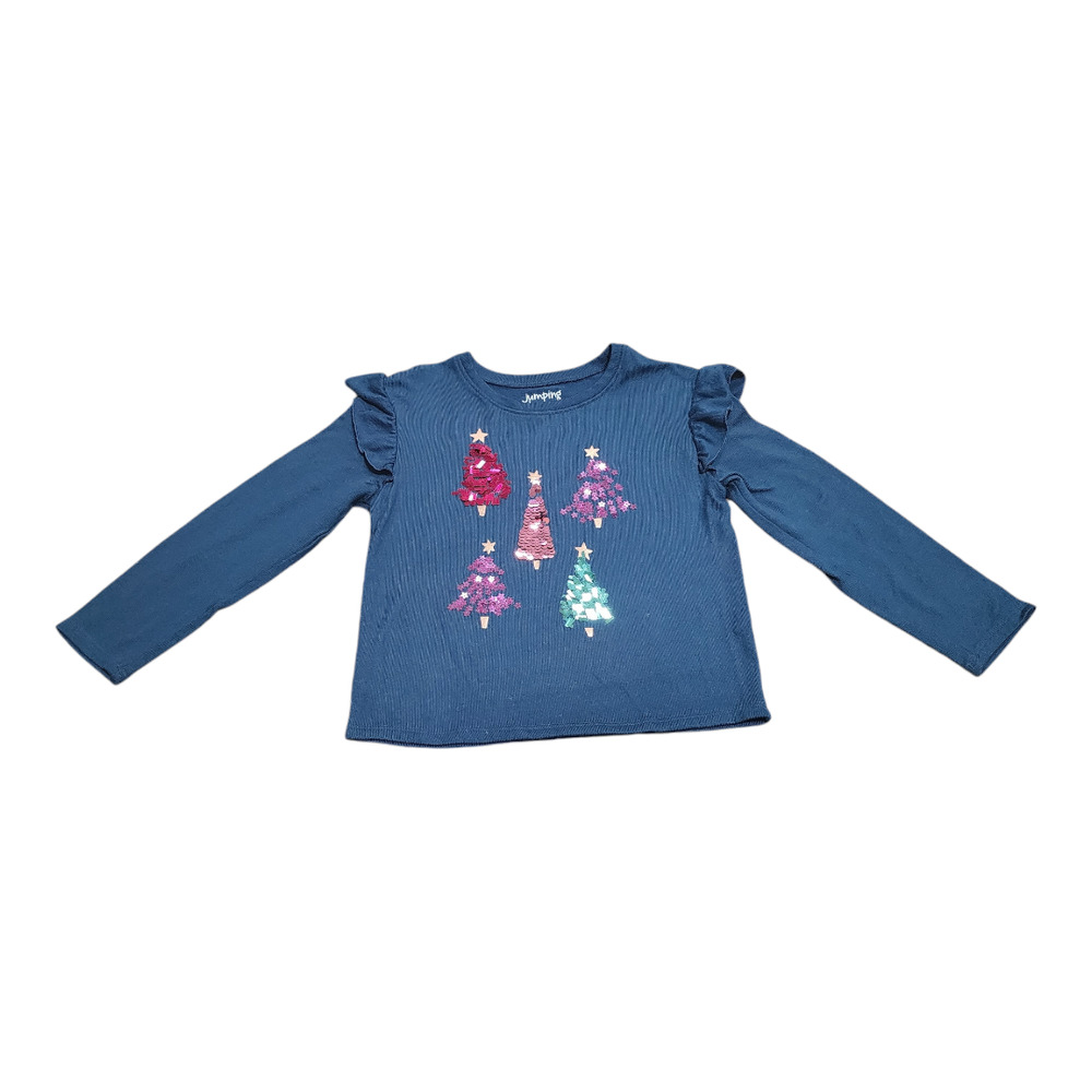 Jumping Beans Girls Flutter Sleeve Sequin Christmas Tree Top 4